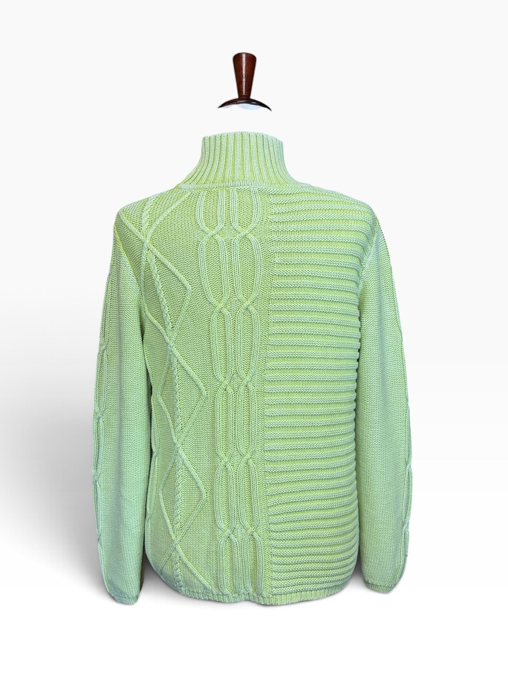 Tribal Jeans Lime Green Cable Knit Mock Neck Special Wash Sweater Size M #2341 - Picture 5 of 7